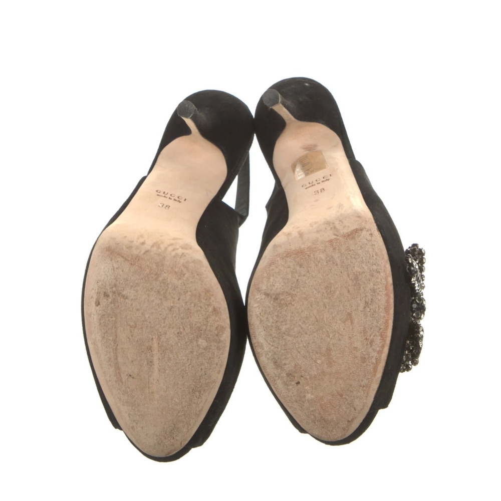 Gucci 8 Rhinestone $1120 Bow Slingback Platform Heels Suede Peeptoe Pumps 38 - Picture 11 of 14